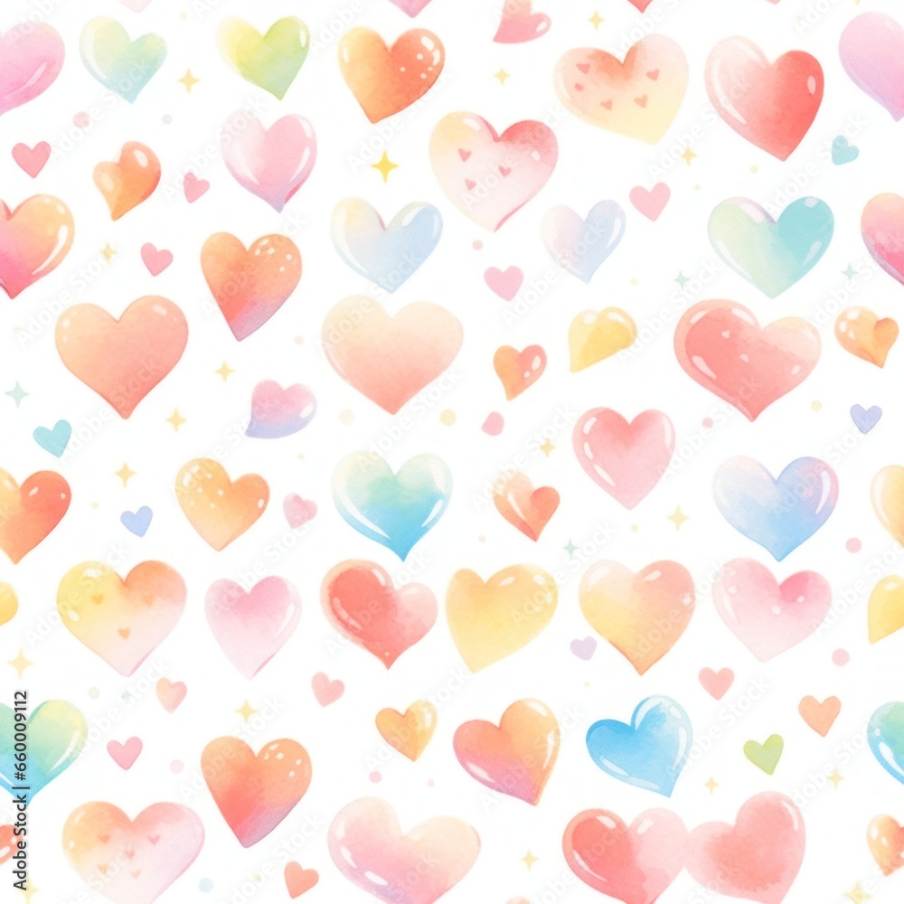 Seamless background with hearts. Colorful love ornament with hearts. Multi-colored bright hearts. Generative AI.
