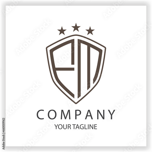 FM Logo monogram with shield shape isolated black colors on outline design template premium elegant template vector eps 10