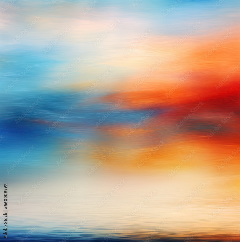 Abstract painting with red, orange, cyan and blue color gradients and brush or knife strokes texture