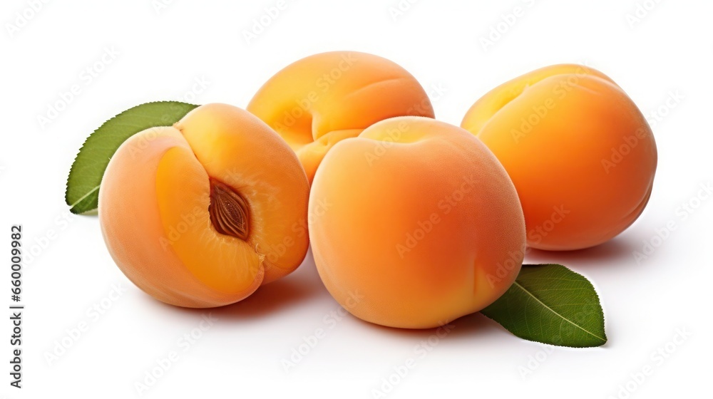 Generate a photography of apricots with leaves Generate a photography of apricots with leaves