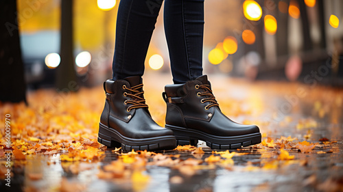 autumn boots in autumn park