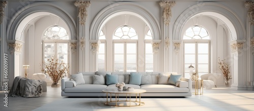 Billede på lærred Architect s concept incomplete project transformed into elegant classic living r