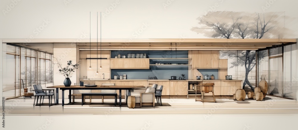 Architect and interior designer create a hand drawn concept for a ...