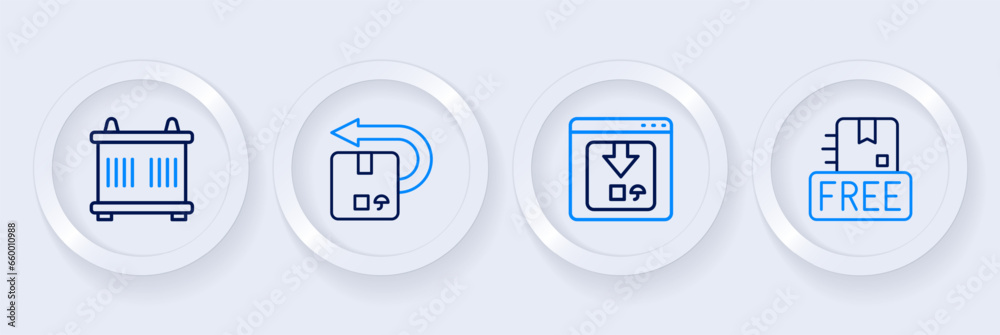 Set line Cardboard box with free symbol, Online app delivery tracking, Return cardboard and Container icon. Vector Set line Cardboard box with free symbol, Online app delivery tracking, Return cardboard and Container icon. Vector