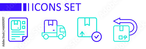 Set line Return cardboard box, Carton, Delivery cargo truck and Waybill icon. Vector