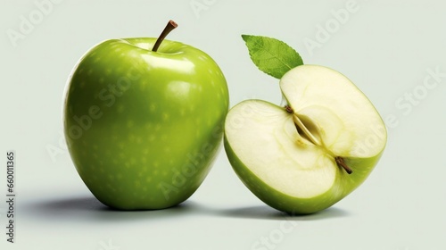 Full and a half of green apple isolated on white background