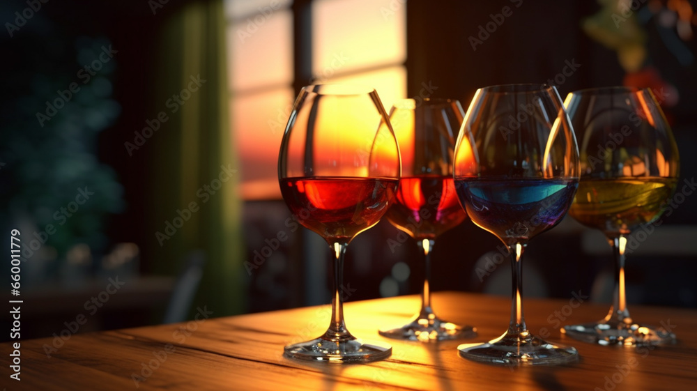 Naklejka premium Art wine glasses on the table 1 , Generative AI.