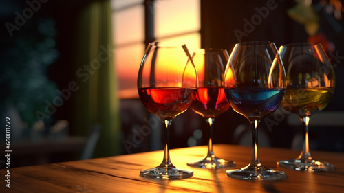 Art wine glasses on the table 1 , Generative AI.