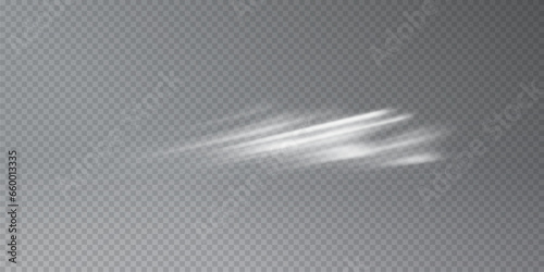 Luminous white line png of speed.  Abstract motion lines. Stock royalty free. Christmas light trail wave, fire path trace line, car lights, optic fiber and incandescence curve twirl	