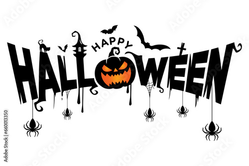 Halloween text, banner, cursive, lettering, type, vector for Halloween header, Halloween slide background, 
Halloween flyer background, sale, greeting cards, 
party invitations, isolated