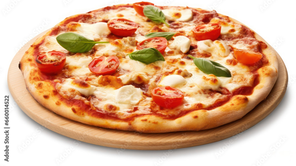 Close-up shoot of pizza isolated on white background