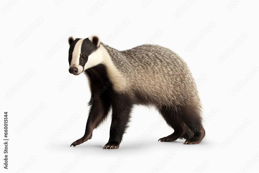 A badger standing on its hind legs on a white background A badger standing on its hind legs on a white background