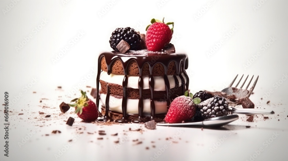 Generate a photography of chocolate cake with berries Generate a photography of chocolate cake with berries