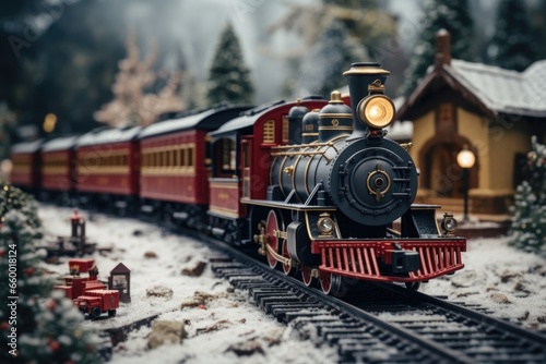 Toy Train Magic: A Vintage Locomotive Whistles Through a Mini Christmas Town.