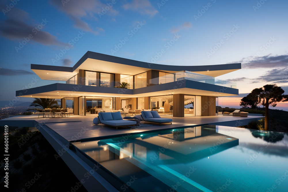 Contemporary Masterpiece: Captivating View of a Modern Villa, Expanding the Boundaries of Luxury Living with its Open-Concept Layouts