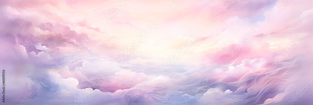 abstract capturing the delicate, pastel hues of a winter morning sky, blending soft pinks, purples, and pale blues.