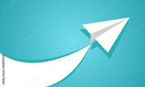 Paper airplane vector illustration. Travel, route symbol of hand drawn paper plane. Isolated, Outline, Hand drawn doodle airplane. paper airplane flying icon with sky color brakgrund.