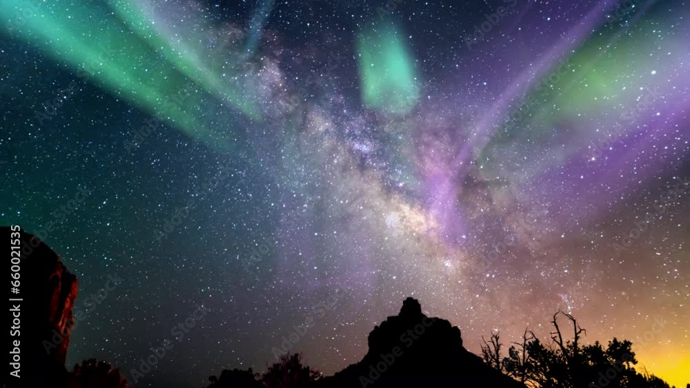 Sedona Solar Storm Aurora Purple Green and Milky Way Galaxy Over Bell Rock Loop Sedona Solar Storm Aurora Purple Green and Milky Way Galaxy Over Bell Rock Loop