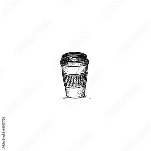 Glass of latte. Cup of fresh coffee. Hand drawn cartoon icon