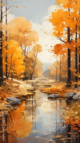 Autumn Serenity: A Stream Through the Forest,autumn,sunset in the forest © Moon