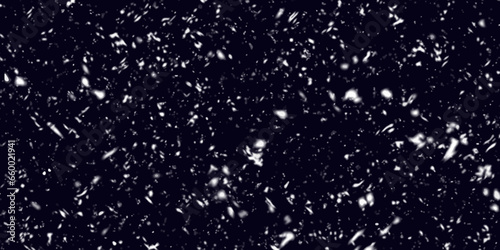 Realistic Falling Snow or Snowflakes. Bokeh Lights on Black Background, Flying Snowflakes in the Air. Many Snowflakes in Flying in the Air. Winter Night Snowfall and Blizzard of Snow At.