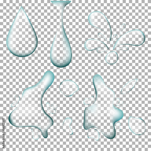 realistic water drops liquid puddles on transparent background