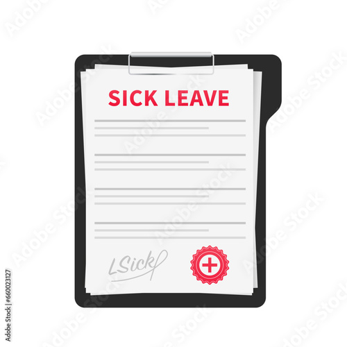 Medical document. Sick leave certificate. Health insurance concept. Isolated on white background. Vector illustration