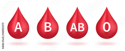 Blood group vector icons isolated on white. Drops of blood with blood type. Donation, DNA test. Blood test. Vector illustration