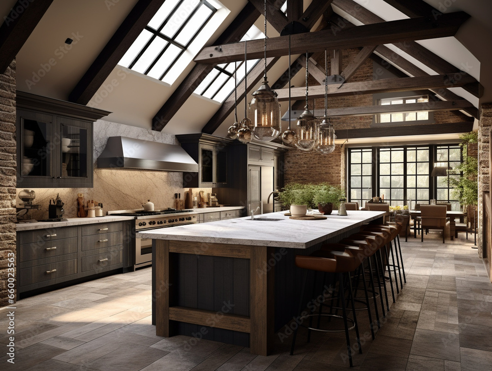Captivating Harmony of Rustic and Modern: Enchanting Kitchen Bathed in Ambient Lighting Captivating Harmony of Rustic and Modern: Enchanting Kitchen Bathed in Ambient Lighting