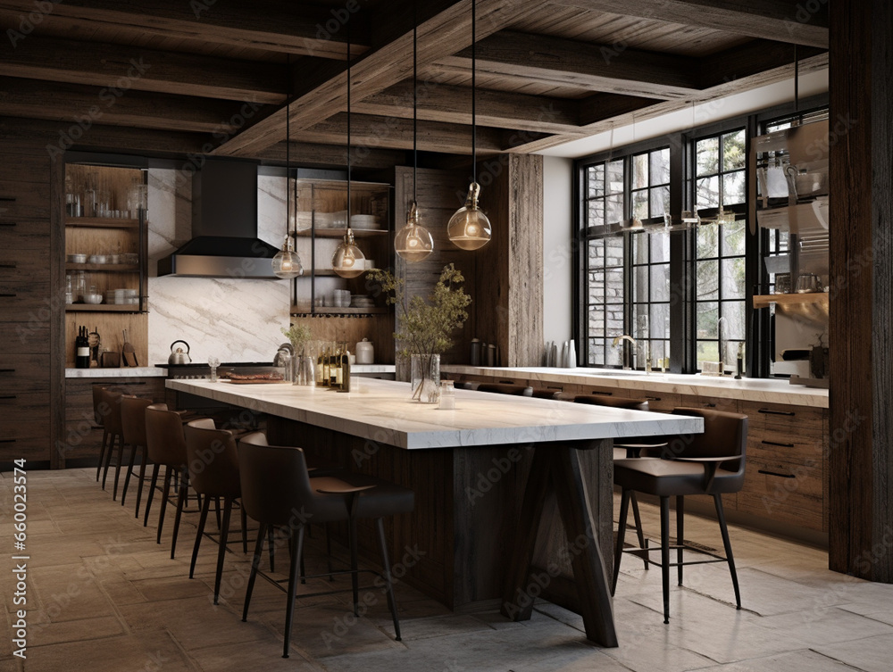 Captivating Harmony of Rustic and Modern: Enchanting Kitchen Bathed in Ambient Lighting Captivating Harmony of Rustic and Modern: Enchanting Kitchen Bathed in Ambient Lighting