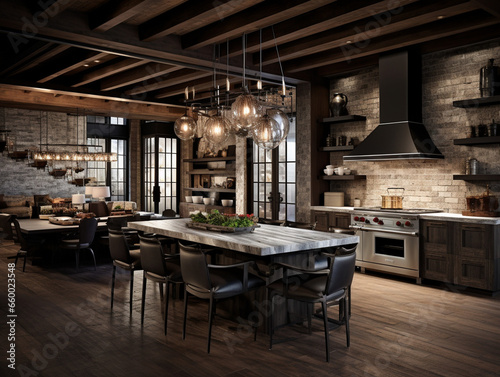Captivating Harmony of Rustic and Modern: Enchanting Kitchen Bathed in Ambient Lighting © Moritz