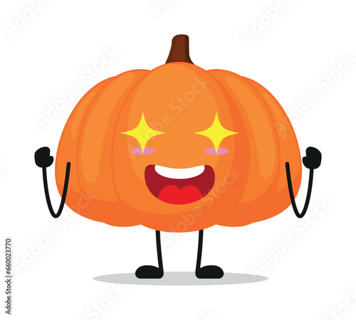 Cute excited pumpkin character. Funny electrifying fruit cartoon emoticon in flat style. closet vector illustration
