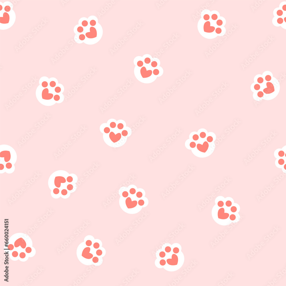 Cute kawaii pink paw pattern