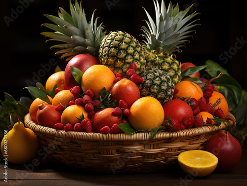 fruit basket on black background,Fruitful Abundance: A Basket of Assorted Delights,fruit basket with fruits,fruits and vegetables