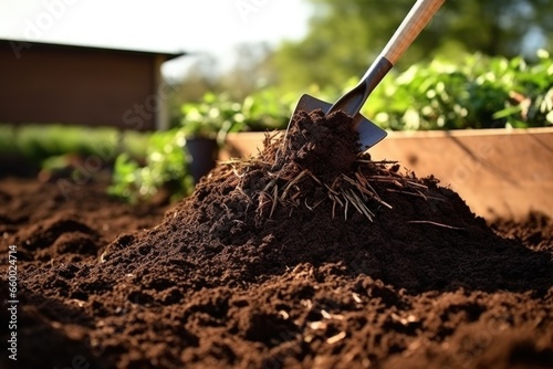 a pile of compost being turned with a pitchfork