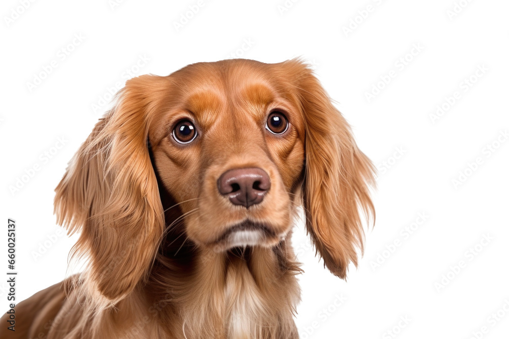 Dog portrait isolated on white background. Cute pet looking at camera