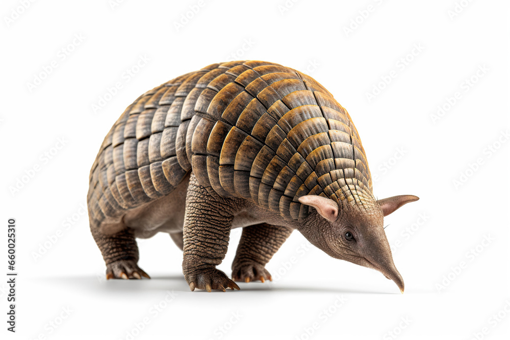 Fototapeta premium Photo-realistic image of an armadillo on a white background,Armadillo in Motion: A Study in Natural Armor