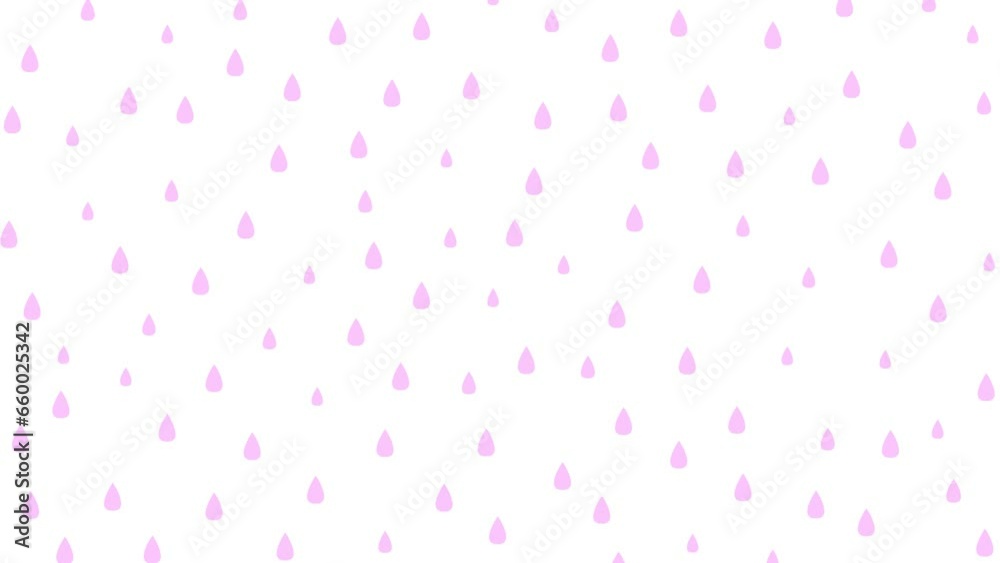 Animated pink raindrops falling from above. It's raining. Looped video. Vector illustration isolated on white background. Animated pink raindrops falling from above. It's raining. Looped video. Vector illustration isolated on white background.