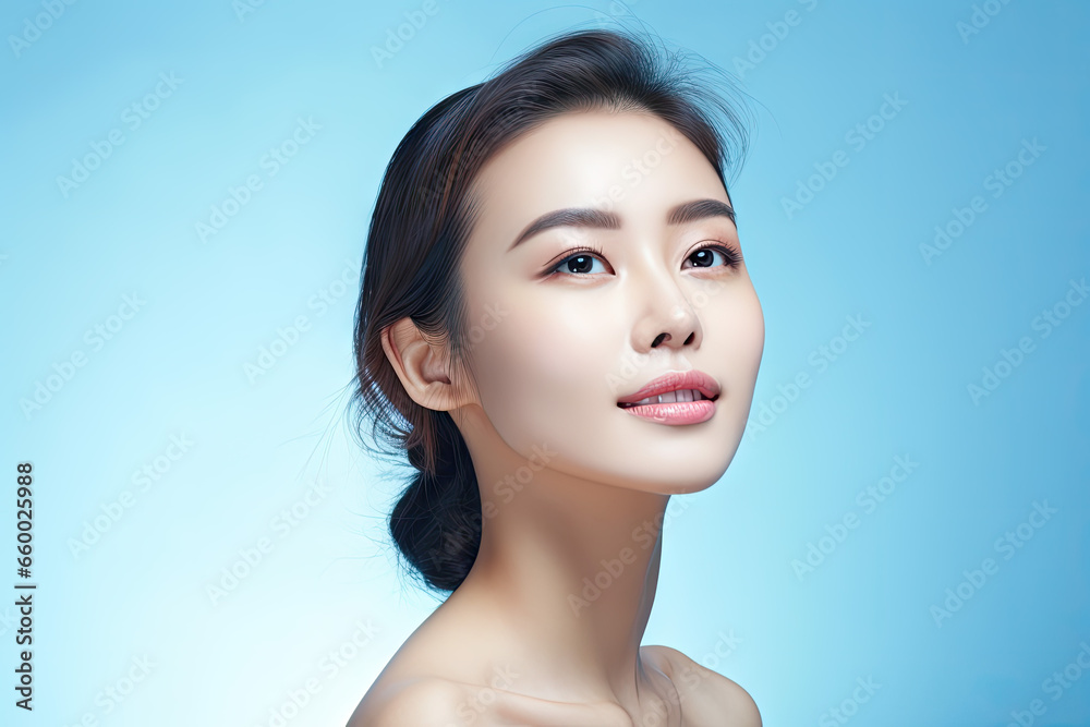 Woman with beauty face touching healthy facial skin portrait Woman with beauty face touching healthy facial skin portrait