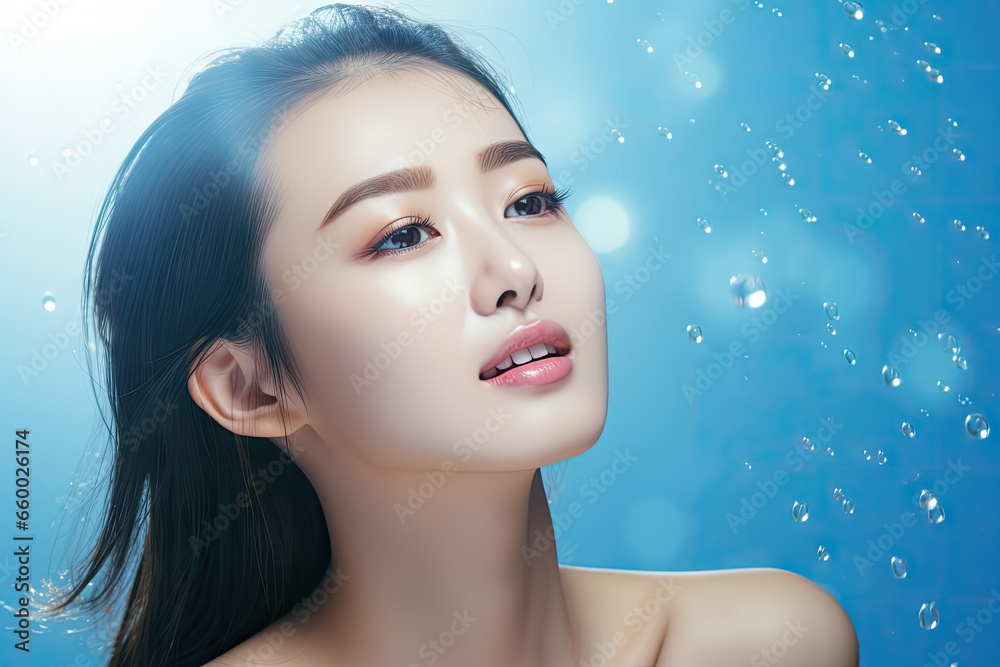 Woman with beauty face touching healthy facial skin portrait Woman with beauty face touching healthy facial skin portrait