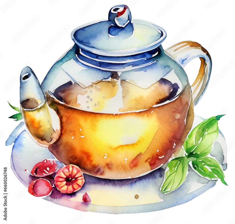 Dzbanek z herbatą ilustracja - obrazy, fototapety, plakaty 