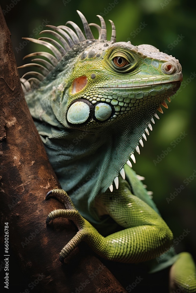 Fototapeta premium close up of green iguana