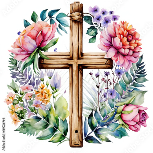 Krzyż z kwiatami dekoracja