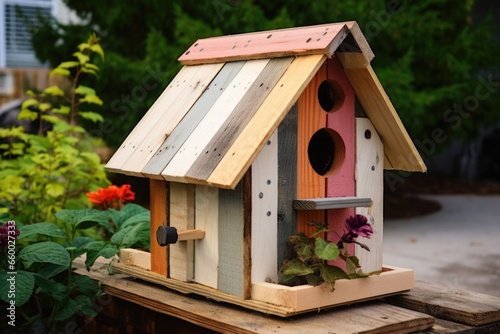 a diy birdhouse made from scrap wood