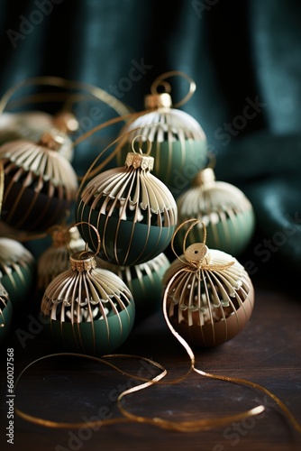green and beige christmas ornaments