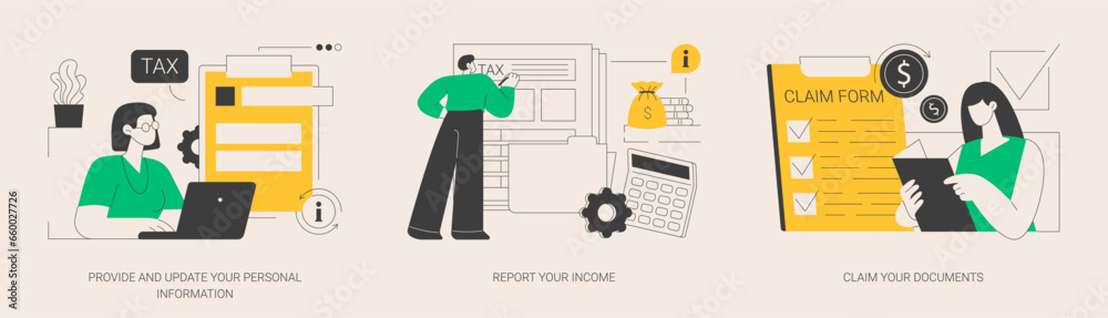 Tax filing abstract concept vector illustrations. - obrazy, fototapety, plakaty 