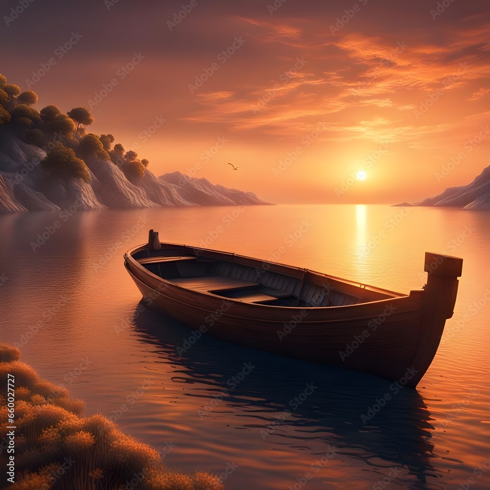 Behold a captivating AI-crafted image that invites you to bask in the serene beauty of a coastal masterpiece. As the sun approaches the horizon, it gifts the world with a tranquil spectacle—a sunset o