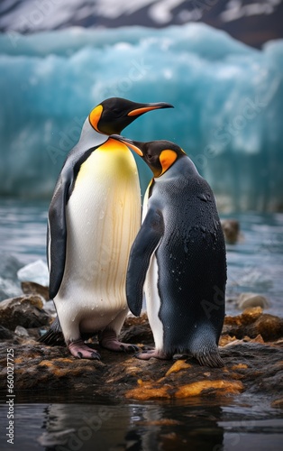 king penguins  aptenodytes patagonicus  near an iceberg  south  island