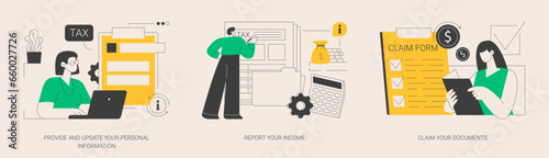 Tax filing abstract concept vector illustrations.