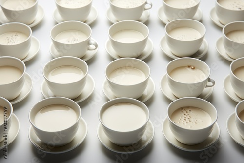 layout of white cups with milk